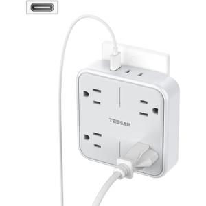 Multi Plug Outlet Extender, TESSAN 4 Outlet Splitter 3 USB Wall Charging Ports (2 USB C), Wide Spaced Multiple Expander Surge Protector for Office, Home, College Dorm Room