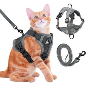 Cat Harness and Leash for Walking Soft Cat Harness Escape Proof, Adjustable Kitten Harness Cat Leash Reflective Strips Jacket, Breathable Cat Vest Harness Set for Kitten Easy to Wear Outdoor Walking (X-Large, Grey)
