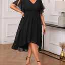 Talisea Plus Size Cocktail Dress Black Wedding Guest Formal Chiffon Short Sleeve High Low Semi Formal Dress Curvy Women, Black, 16 Plus