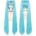 ANOGOL Hair Cap+ 120CM Blue Ponytail Wig Cosplay Lolita Wigs with Double Ponytails Long Straight Blue Cosplay Wigs Synthetic Hair Party for Anime Costume Halloween Outfit