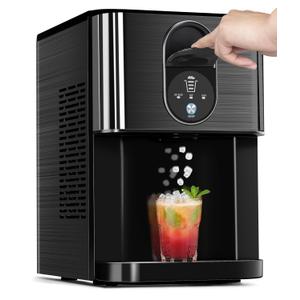 Nugget Ice Makers Countertop, Pellet Ice Maker Machine Dispenser with Water Reservoir with 44lbs/24H, Self-Cleaning, Soft Chewable Ice Maker Machine for Home/Kitchen/Office, Black Stainless