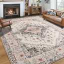 Noahas Beige 6x9 Area Rugs for Living Room, Vintage Machine Washable Rug,Low Pile Print Large Rug with Rubber Backing Non-Slip Carpet for Bedroom,Kitchen,Dining Room,Home Office,Home Decor