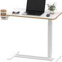 SANODESK Medical Adjustable Overbed Bedside Table with Hidden Casters, Pneumatic Mobile Laptop Computer Standing Desk Cart with Tray, Hospital and Home Use(27.6" W x 15.7" D, White) (Small)