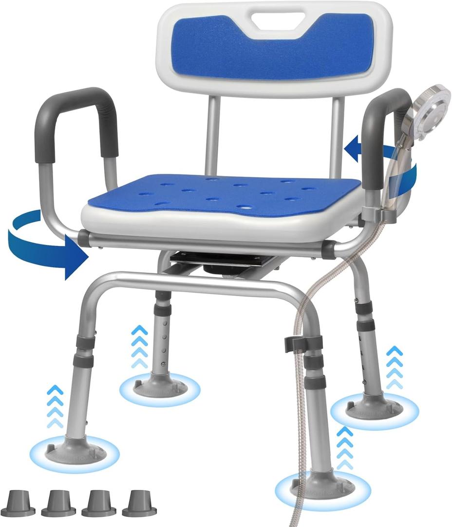 360 Swivel Shower Chair for Inside Shower, Rotating Shower Chair, Swiveling Shower Chair for Elderly and Disabled with Cold-Proof Pads, Support 400lbs,Tools-Free Assemble (17"Dx 20"Wx(28-31)"H)
