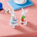 Easter Bunny Figurines 2-Piece Set  Hand-Painted Ceramic Rabbit Statues with Carrot and Egg, Cute Spring Easter Decorations for Home, Table Centerpiece