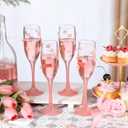 4 Pcs Pink Bow Champagne Flute Glasses Set, 6 OZ Christmas Champagne Wine Glasses with Long Stem, Elegant Girly Glassware Gift for Xmas Bachelorette Bridal Shower Wedding Birthday Party