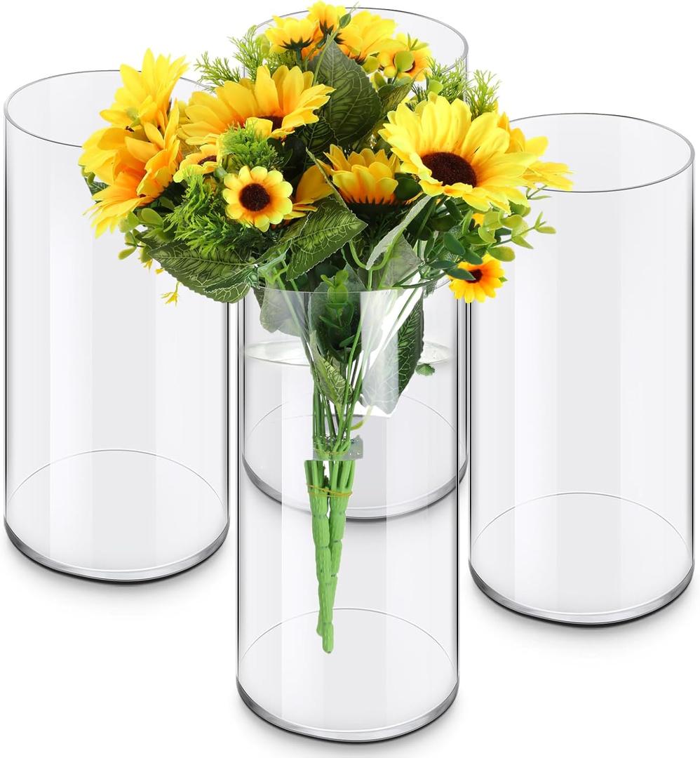 Qunclay 4 Pcs Acrylic Flower Vase Plastic Cylinder Vase for Centerpiece Decorative Clear Acrylic Cylinder Containers Break Resistant Round for Home Party Table Deco(5 x 10 Inch)