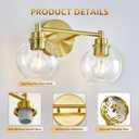 Gold Bathroom Vanity Lights, 2-Light Wall Sconce with Glass Globe Shade, Vanity Lighting for Bathroom/Bedroom/Dressing Room, Vertical/Horizontal Mounted, E26 Bulb Base (Bulb Not Included)