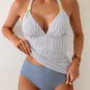 B2prity Halter Tankini Swimsuit for Women Tummy Control Two Piece Bathing Suit V Neck Swimwear with Shorts (White, L)