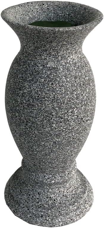 Resin Cemetery Vase Grave Decorations Floral Holder for Fresh or Artificial Flowers with Floral Foam and Long Metal Spike Memorial Gift (C-7 Grey)
