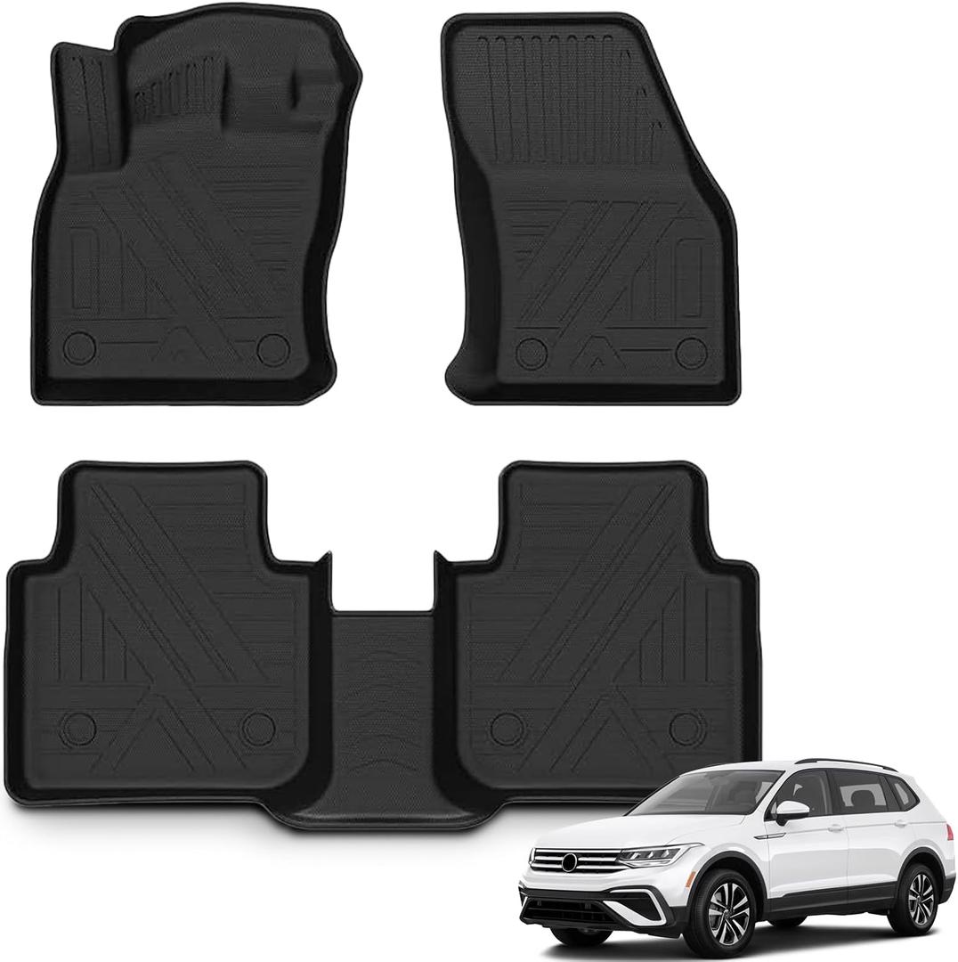 KUST All Weather Floor Mats for 2018-2024 Volkswagen Tiguan, Custom Fit Floor Liners for VW Tiguan Accessories 1st & 2nd Row High Edge Non-Slip