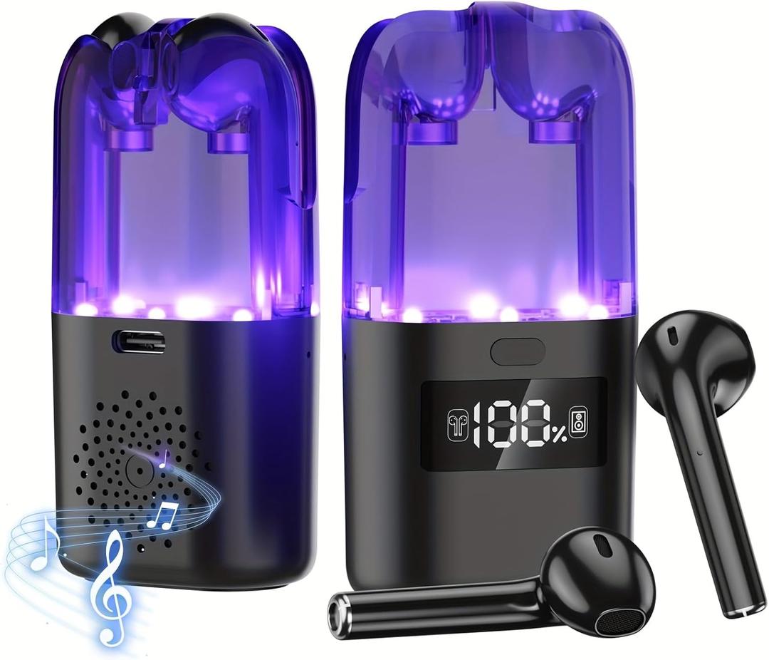 BDEKIL Wireless Bluetooth Earbud and Portable Mini Speaker with Microphone,RGB Lights with Led Digital Display Headphone