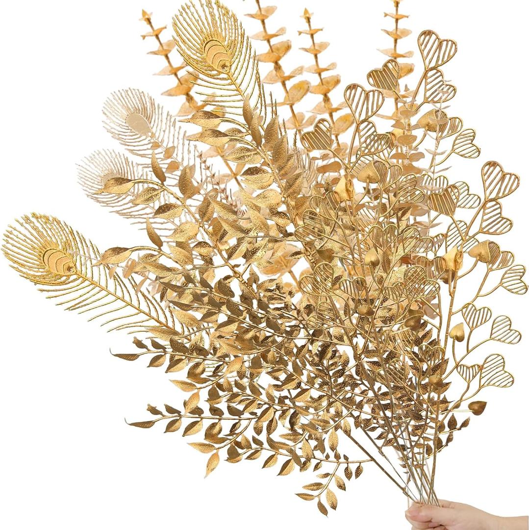 40 Pcs Gold Decor Fake Leaves for Christmas Decor 20inch Gold Leaf Artificiales para Table Wedding Home Room Office Decoracion