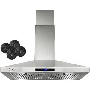 AKDY 30 in. Wall Mount Range Hood, 3-Speed Fan and LED Lights in Stainless Steel, Convertible Range Hood Ducted to Ductless with 2-Sets of Carbon Filters