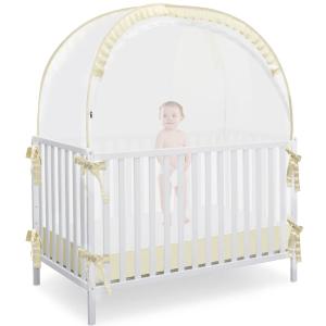 Baby Safety Crib Tent, Pop Up Canopy for Crib to Stop Baby from Climbing Out, Infant Mesh Cover Mosquito Net with Sturdy Frame & Soft Mesh, Beige, (R07-beige)