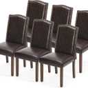 DUMOS Dining Chairs Set of 6, Moden PU Leather Kitchen Table Chairs with Wooden Legs and Padded Seat for Dining Room/Kitchen/Living Room/Restaurant, Brown, 6 Pack