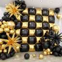 36pcs Gold and Black Square Foil Balloons Wall Backdrop with 147pcs Balloon Garland Arch Kit, Double Sided Balloons for Birthday Bridal Shower Anniversary New Year Graduation Party Decorations