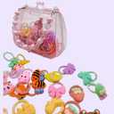 2 x Purple Mart's cute Kids Hair Ties, 50 Pieces assorted, Colorful, Small Soft Hair Bands, Character for toddler little girls, Cute clear pink plastic purse.