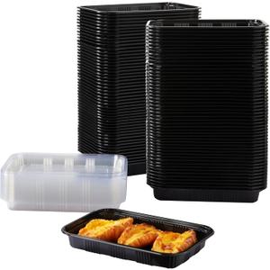 300PCS Black Sushi Trays with Lids Plastic Sushi Containers Disposable Sushi Box (XL)