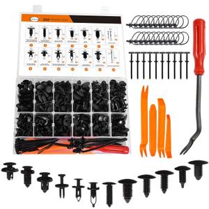 260PCS Car Bumper Retainer Clips Kit - Auto Plastic Rivets & Push Fasteners Set, Most Popular Sizes for Door Trim, Panel, Fender - Compatible with GM, Ford, Toyota, Honda, Chrysler