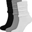 BomKinta Crew Slouch Socks Women - Retro Scrunch Short Sock - Soft Solid Ankle Socks - Gifts for Womens Size 5-11 (Black White Grey -3 Paris)