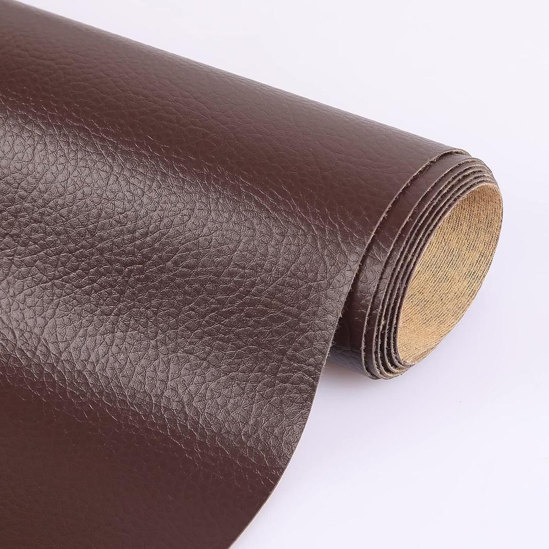 Faux Leather Vinyl Upholstery Fabric by The Yard 55" W Soft Synthetic Leather Material Sheets for Furniture Marine DIY Crafts Sewings, 1 Yard 36" Chocolate Brown
