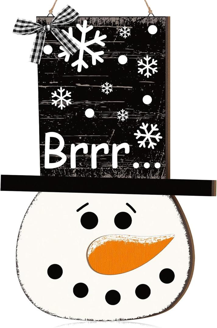 Large Winter Snowman Wooden Hanging Sign 16 Inch Christmas Snowman Welcome Door Sign Decor Winter Front Door Hanger Wreath Wall Decor for Home Outdoor Indoor Porch Welcome Hanging Decoration