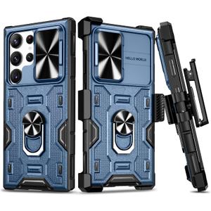 VEGO Case for Galaxy S23 Ultra Case with Stand, Slide Camera Cover & Magnetic Ring Kickstand & Rugged Belt Clip Holster Shockproof Case Compatible with Magnetic Car Mount Holder - Dark Blue