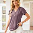 LAISHEN Women's V Neck Summer Tops Casual Henley Button Down T Shirts Tunic 2024 (L)
