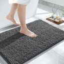 Yimobra Chenille Bathroom Rugs - 32"x20" Super Luxury Soft & Absorbent Quick Dry - Non Slip Bath Mat for Tub Shower - Machine Washable - Dark Gray