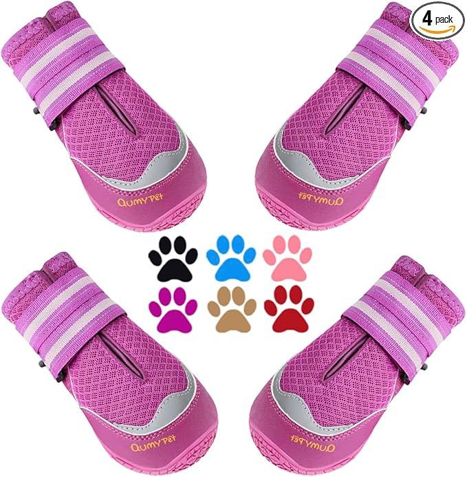4PCS Dog Boots for Large Dogs, Medium Dog Shoes & Paw Protectors for Hot Pavement, Summer Heat Protection, Mesh Breathable Nonslip Dog Booties for Hardfloors, Walking Running Hiking Purple Size 2