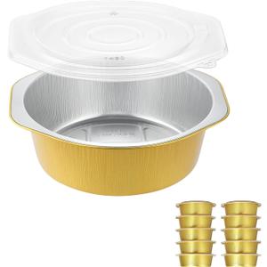 7.8" Extra-Deep Aluminum Foil Pans with Integrated Handles and Snap-On Lids (10 pcs) | 2X Thickness Heavy-Duty Reusable Tin for Baking and Cooking (48 fl oz)