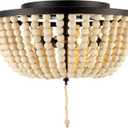JONATHAN Y 15" Oil Rubbed Bronze/Cream Allison 3-Light LED Flush Mount Ceiling Light for Bedroom, Wood Beaded Shade Shabby Chic Farmhouse Rustic Decor, LED Bulbs Included (JYL9019B)