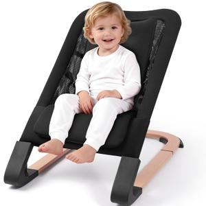 Baby Bouncer for Newborns 0-12 Months: 0-5 Years Portable Infant boy Bouncer Seat Chair in Black with Adjustable Recline & 3-Point Harness, Supports Up to 60 lbs