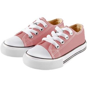 Mvlsoct Boys and Girl Low Top Canvas Kids Lace up Sneakers (7 Narrow Toddler, Pink)