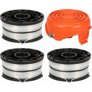 THTEN DF-065 String Trimmer Spools Compatible with Black and Decker GH710 GH700 GH750 RC-065, DF-065-BKP Weed Eater Refills Line 36ft 0.065" Auto-Feed Dual Line Edger+ RC-065-P Spool Cover Cap 3+1