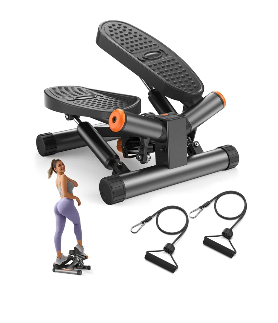 Niceday Twist Stepper for Exercise at Home, Mini Stair Stepper with Resistance Bands at Home Workout Equipment with 300LBS Loading Capacity, Hydraulic Fitness Stepper with LCD Monitor Gray