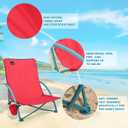 Northroad 2 Pack Low Folding Beach Chair,Portable Lightweight Lowback Sling Chair, Outdoor Low Seat Camping Chair w/Cup Holder & Carry Bag for Sand Camping Lawn Picnic Festival,Pink, 2 PCS