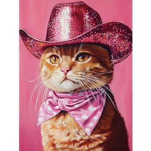 2 x Canrichshop Cowboy Cat Paint by Numbers Kit for Adults,DIY Acrylic Painting by Numbers Kits Beginner No Framed,Easy Disco Adult Paint by Number on Canvas for Decor 16x20inch