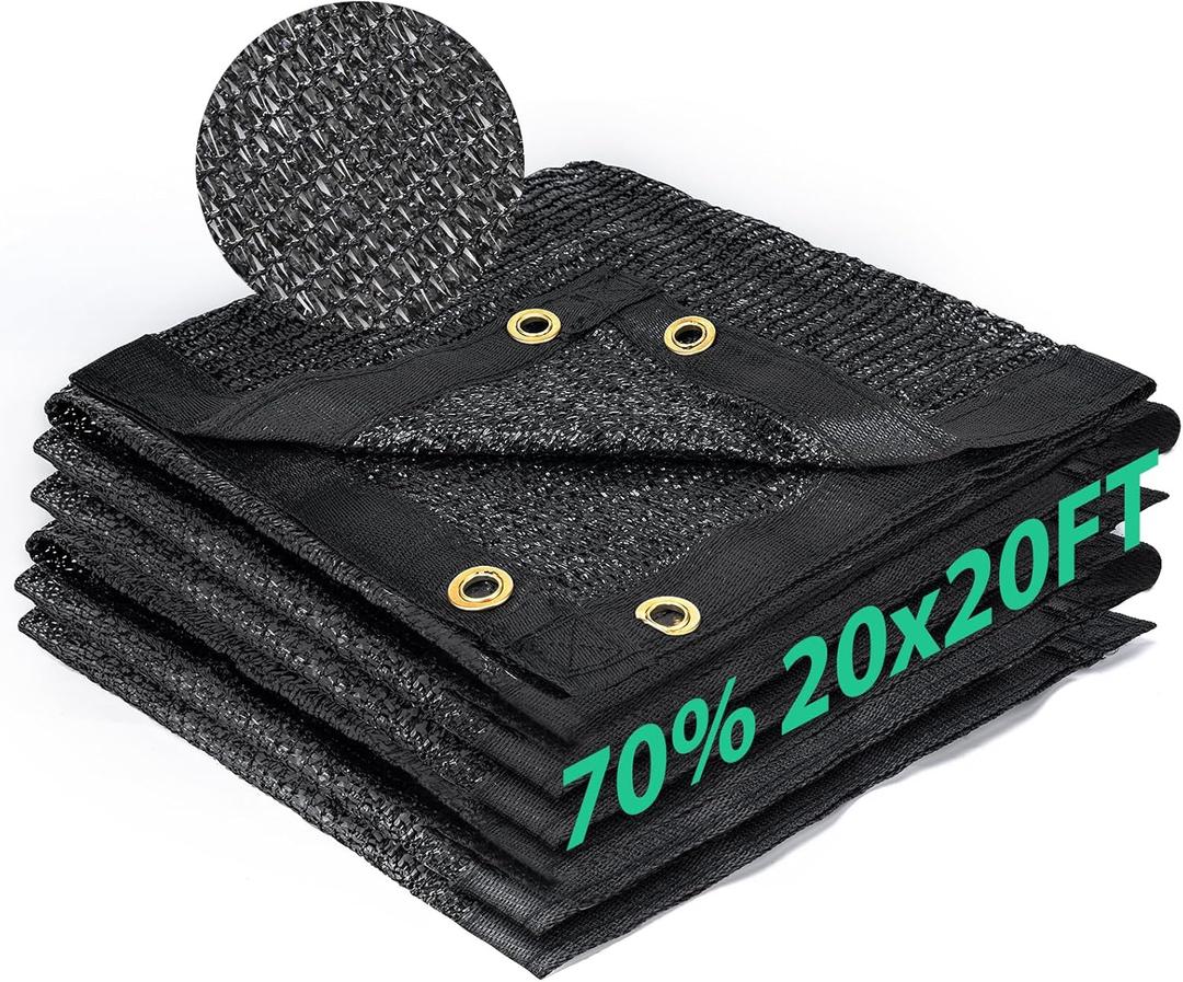 Kesfitt 70% Shade Cloth 20x20 ft, Breathable HDPE Mesh Sun Shade Tarp for Garden & Greenhouse, UV Resistant Outdoor Shade Fabric with Copper Grommets for Plants, Patio, Yard