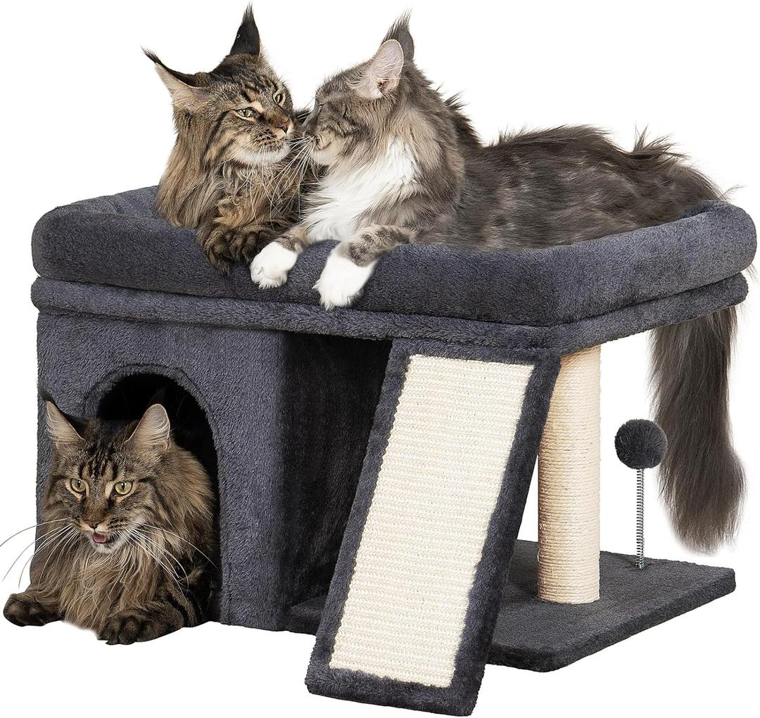 XL Cat Tree Tower for Large Adult Cats 20 lbs+, 25in Perch Bed, Condo Cave for Indoor Medium Kittens, 2 Scratchers, Extra Large Platform (XL- Dark Grey)