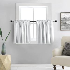 DONREN 30 Inches Long Curtain Tiers for Kitchen - Room Darkening Short Length Curtains for Bathroom (30 Inches Wide, Off White, 2 Panels)