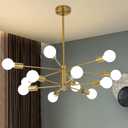 12-Light Modern Sputnik Chandelier, Mid Century Gold Ceiling Chandeliers, E26 Base, Branch Height Adjustable Pendant Lighting Fixture for Kitchen Island Dining Room Living Room Bedroom