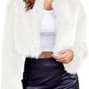 Danedvi Women's Fashion Cropped Faux Fur Jacket Long Sleeve Open Front Cardigan Casual Fluffy Parka Shaggy Short Coat (Medium, White)