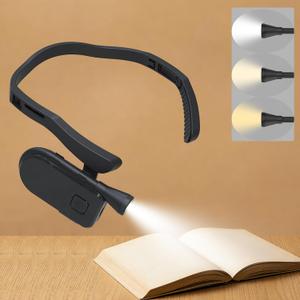 Neck Reading Light, 3 Colors & Stepless Dimming Lightweight & Hands-Free for Bed Reading, Knitting, Camping, Book Lovers Gifts