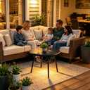 Meluvici Outdoor Side Table, 19.7" Round Solar Coffee Table with LED Lights, Waterproof Metal Patio End Table for Garden, Backyard, Balcony, Deck, Patio Furniture, 14.6"x19.7"