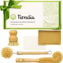 Tieralia Bamboo Dish Brush Gift Set 5-Piece Kitchen Cleaning Set with Bottle Brush, Round Scrub Brush, Palm Brush & 2 Plant-Based Sponges | Wooden Handle Cleaning Tools for Dishes & Surfaces