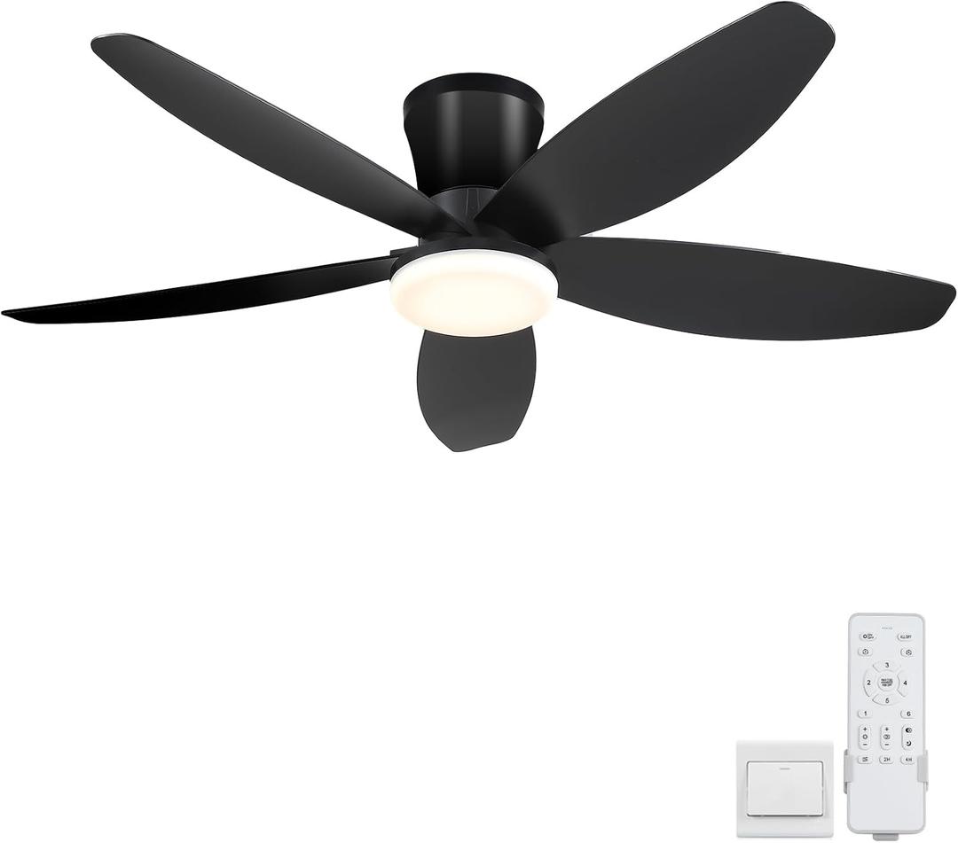 Ceiling Fans with Lights-36 Low Profile Ceiling Fan with Light and Remote Control,Flush Mount,DC Reversible,LED Dimmable Blakc Ceiling Fans for Bedroom,Indoor/Outdoor Patio Use