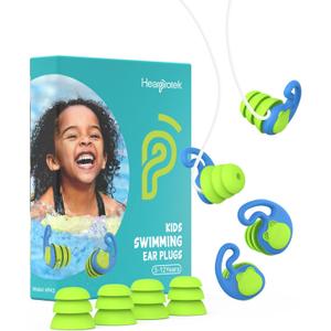 Hearprotek Swimming Ear Plugs for Kids, 2 Pairs Reusable Silicone Waterproof earplugs for Small Ear canals ToddlersChild Ear Protection for Swim Ear,Shower,Bath,Pool and Water Sports (3-12yrs) (Blue)