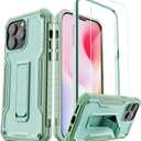 ExoGuard for iPhone 14 Pro Max Case 6.7 Inch, Rubber Shockproof Full-Body Cover Case Come with a Tempered Glass Screen Protector and Kickstand (Green)